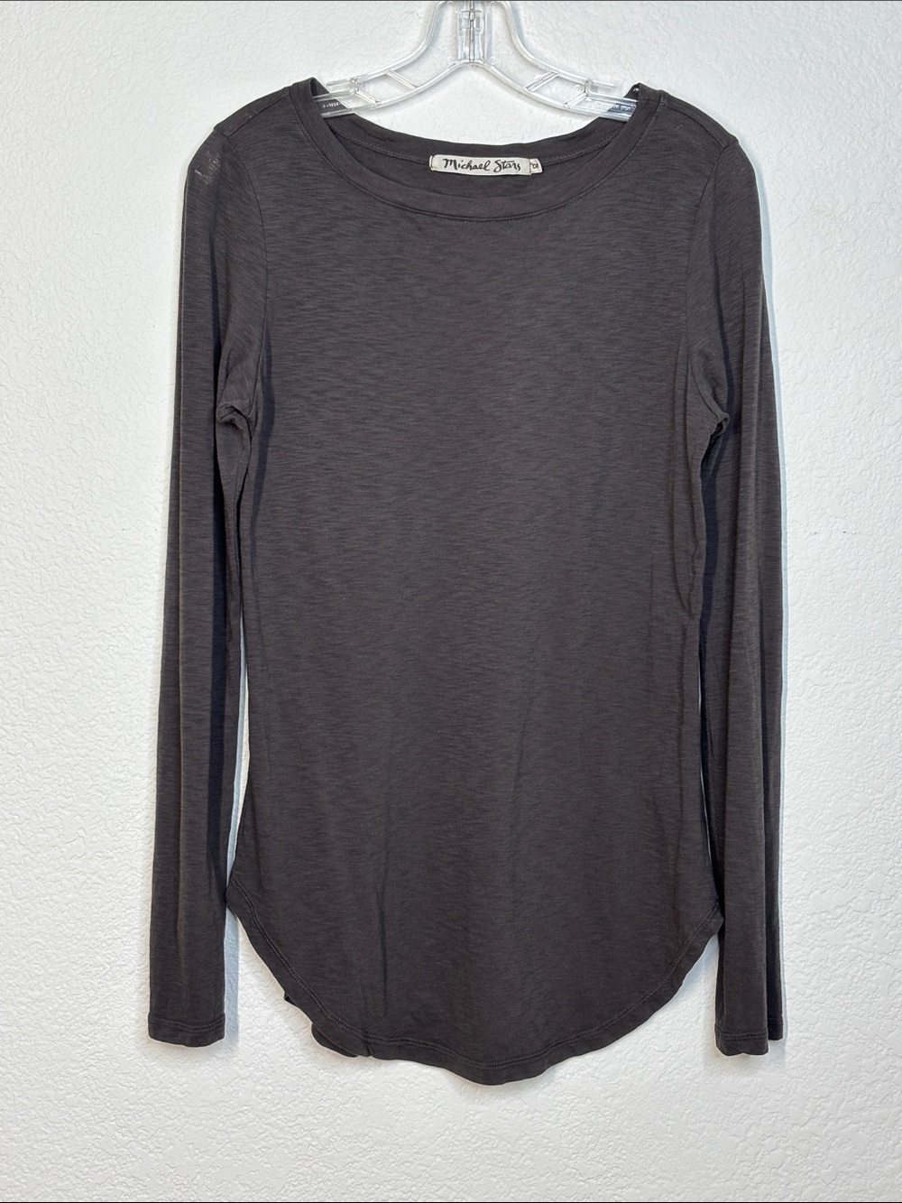 Michael Stars Long Sleeve Cotton Crewneck Top in Charcoal Gray